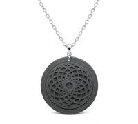 Shungite Necklace for Women Men, 35mm or 40mm Round Black Pendant with Interwoven Symbolic Pattern, Adjustable Silver Tone Chain, Natural Shungite Jewelry Gift with Box and Bag(35mm)