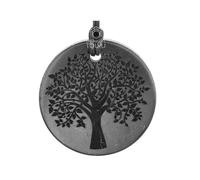 Shungite Pendants, Necklace and Amulets - Made of Authentic Russian c60 Stone - Engraved - 1.4 inches - Round Shape (Tree of Life)