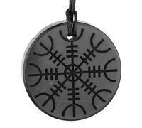 SHUNGITE TOLVU Big Size Shungite Stone Pendant - Helm of Awe - 1.8 Inches - Engraved Amulet - Real Russian Shungite Mineral - Handmade
