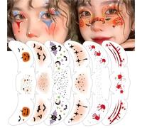 Shungong 6 Sheet Halloween Face Tattoo Stickers - Pumpkin, Bat, Star, Moon Designs For Music Parties And Festivals