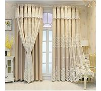 SHUNHUA Blackout Curtains Double Layer Window Curtain-European Style lace Embroidery Double Deck Blackout Tulle Curtain,Living Room Layered Eyelet Drapes Valance Panel,Girl Be