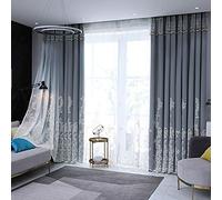 SHUNHUA Blackout Curtains Double Layer Window Curtains,White lace Embroidery Double Layer Blackout Voile Curtains,Living Room Pencil Pleat Drapes,Girl Bedroom Curtain,Energy S