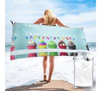 Shunieg Microfiber Quick Dry Beach Towel - Colorful Happy Birthday Cupcakes Printed Super Absorbent Fast Drying Bath Towels For Travel,Camping,Gym,Beach,Swimming,Yoga
