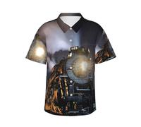Shunieg Steam Train Men's Regular-Fit Short-Sleeve Print Shirt Black