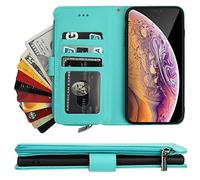 ShunJieTech for iPhone Xs Max Case,for iPhone xsmax Case,PU Leather Zip Pocket Wallet Flip Case Magnetic Closure with Card Slots Compartment for iPhone Xs Max (6.5")-Light Green