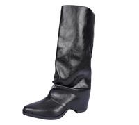 SHUNJOY Fold Over Boots Women Casual Stylish Mid Calf Boot Solid Color Pleated Block Heel Classic Comfy Pull On Wide Calf Riding Boots Daily