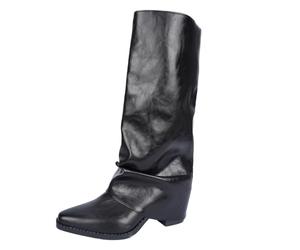 SHUNJOY Fold Over Boots Women Casual Stylish Mid Calf Boot Solid Color Pleated Block Heel Classic Comfy Pull On Wide Calf Riding Boots Daily