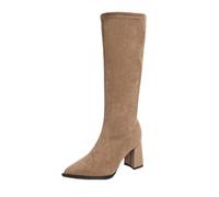 SHUNJOY Knee High Boots Women Block Heel Long Boot Classic Heeled Boots | Solid Color Stylish Pointed Toe Faux Suede Ladies Booties Side Zip Casual Block Heel Boot Travel Party Daily