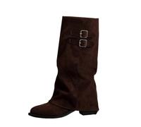 SHUNJOY Knee High Boots Women Chunky Block Heel Classic Fold Over Boots | Plain Suede Stylish Long Boot Comfy Classic Pull On Wide Calf Heeled Boot Travel Daily