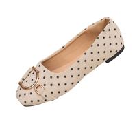 SHUNJOY Ladies Flats Square Toe Ballet Flats Polka Dots Stylish Lightweight Comfortable Slip On Flat Shoes Casual Dolly Shoes Daily Beige