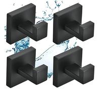 SHUNLI 4Pcs Black Bathroom Towel Hooks - Heavy Duty Wall Hook Towel Robe Hanger - Stainless Steel Wall Mounted