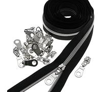 SHUNLI #5 Metallic Nylon Coil Zippers by The Yard,Black Tape Bulk 10 Yards with Silver Sliders Pulls 25 PCS,Metallic Silver Teeth Sewing Zippers for DIY Tailor Sewing Crafts Bags
