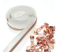 SHUNLI #5 Metallic Nylon Spiral Zippers Per Metre, Rose Gold Teeth White Tape Bulk 9m with 25 Sliders, DIY Zippers Replace, for Tailors, Seamstresses, Crafts, Bags