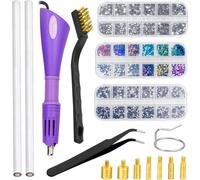 SHUNNBUY DIY Hotfix Rhinestone Applicator Tool Kit Include Hot-Fix Applicator Wand 3 Boxes Hot Fix Gems, 7 Different Sizes Tips, Tweezers, Cleaning Brush, Bracket, 2 Pencils for Clothes Shoes Bag Card