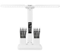SHUNNBUY LED Desk Lamp with Dual Heads, USB Charging Touch Control Table Lamps, Dual Swing Arm Desk Light with 2 Pen Holders, Time, Date, Temperature Display, Dimmable, for Studying,Working,Reading