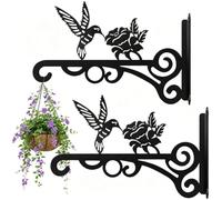 Shunshi 2 Pack Hanging Basket Brackets Outdoor, Heavy Duty Plant Brackets Wall Mounted Black Iron with Screws, for Plants, Flowers, Wind Chime, Lantern (Flower & Bird Pattern)
