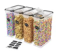 Shunshi 4-Pack Airtight Cereal Storage Containers, 4L BPA Free Food Organisers with Flip Lids & Labels - Kitchen Pantry Organisation for Cornflakes, Flour, Rice, Pasta & Pet Food