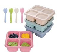 Shunshi 4 Pack Snack Boxes with 4 Compartments(Green/Blue/Pink/Beige) | Reusable Meal Prep Snack Containers with Transparent Lids for Adults,Divided Food Storage for School Work Travel