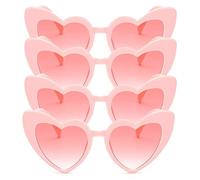 Shunshi 4 Pack Vintage Heart Shaped Party Sunglasses, Funny Bulk Bachelorette Glasses For Women Cat Eye Ladies Fashion, Vintage Love Heart Eyeglasses Carnival Photo Props Birthday (Pink)