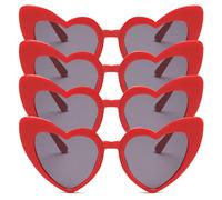 Shunshi 4 Pack Vintage Heart Shaped Party Sunglasses, Funny Bulk Bachelorette Glasses For Women Cat Eye Ladies Fashion, Vintage Love Heart Eyeglasses Carnival Photo Props Birthday (Red)