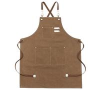 Shunshi Canvas Aprons, Work Aprons for Men Women, Cross-Back Chef Black Apron with Adjustable Strap and 3 Pockets, for Shop Garden Restaurant Bar Cafes Kitchen Cooking Baking Painting(Brown)