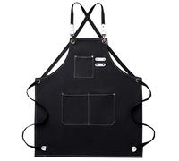 Shunshi Canvas Aprons, Work Aprons for Men Women, Cross-Back Chef Black Apron with Adjustable Strap and 3 Pockets, for Shop Garden Restaurant Bar Cafes Kitchen Cooking Baking Painting(Black)