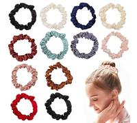 Shunshi Elastic Hair Ties, 12 Pcs Satin Hair Scrunchies for Women & Girls, Soft Silk Hair Ties, Skinny Elastic Bands for All Hair Types, No Damage, Frizz Prevention, Stylish Hair Accessories