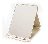 Shunshi Portable Folding Mirror, 16.4 * 11cm, Standing/Leaning, Rectangular, Brown PU Frame, HD Glass, Adjustable Stand, Travel Makeup Mirror