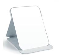 Shunshi Portable Folding Mirror, 20 * 15.5cm Rectangular Tabletop Mount Mirror, HD Glass, Adjustable Stand, White PU Leather Frame, Ideal for Office Desk, Vanity Table