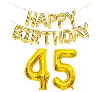 SHUNTAI 45th Birthday Decorations for Men Women 45 Number Balloons Gold Jumbo Numbers 54 Foil Mylar Balloon with Gold Letters Happy Birthday Balloon Banner 45 Years Old Theme Party Events Supplies