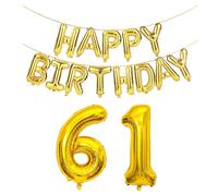 SHUNTAI 61st Birthday Decorations for Men Women 61 Balloon Number Gold Jumbo Numbers 16 Foil Mylar Balloons with Letters Happy Birthday Balloon Banner 16th or 61 Years Old Theme Events Party Supplies