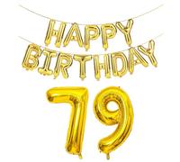 SHUNTAI 79 Balloon Numbers Gold Jumbo Number 97 Foil Mylar Balloons with Happy Birthday Balloon Banner 79th Birthday Decorations for Men Women 79 Years Old Anniversary Party Events Supplies