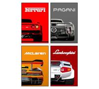 SHUNXI Car Poster Canvas Wall Art, Ferrari Lamborghini McLaren Pagani Posters For Man Cave Boys Room Bedroom Aesthetics Decor, Modern Sports Car Classic Supercar Prints (8x12 in Unframed, 4 Set)