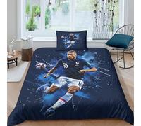 SHUNXIFQ Kylian Mbappe Bedding Set 3D Print Duvet Cover 2 Pcs,Soft Microfiber with Pillowcases Quilt Cover for Kids Teenagers Adult with Hidden Zipper Closure Single(135x200cm)
