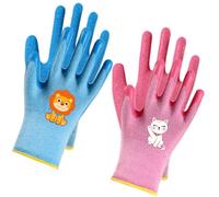 SHUNYABEI 2 Pairs Kids Gardening Gloves for Age 3-5, Non-Slip Latex Coated Work Gloves with Cartoon Design for Outdoor Activities, Yard Work & Play, Breathable Safe & Comfortable (Pink & Blue)