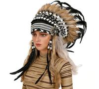 Shunzhong Elastic Indian Kokoshnik Headdress with Tribal Decorative Headband Feathered Headpiece for Kids Girls Women Carnivals