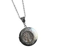 Shunzhong Unique Antique Silver Tree Necklace with Hide Picture Holder for Personalize Jewelry Tree Photo Locket Necklace