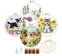 SHUOBAO Cross Stitch Kits for Adults - 4 Pack 11CT Stamped Cross Stitch Kit for Beginners with 2 Hoops & Threads, Easy DIY Embroidery Starter Craft Set, Printed Designs for Home Decor & Gift