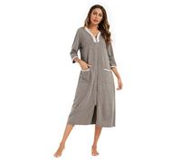ShuoBeiter Women's Front Zipper Nightgown Seven Points Sleeve Loose Casual Homewear Printed Color Clash Long Robe(L, S9)