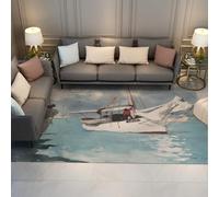 SHUODAOCO 100x150cm - Area Rugs Watercolor Machine Washable Blue Carpet for Living Room Voyage Indoor Area Rug Low Pile Large Soft Carpets Farmhouse Vintage White Rug