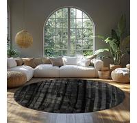 SHUODAOCO 90cm Washable Round Rug Black Abstract Living Room Bedroom Area Rug Neutral Modern Non Slip Soft Low Pile Indoor Carpet for Dining Room Office Entryway