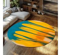 SHUODAOCO 90cm Washable Round Rug Yellow and Blue Abstract Living Room Bedroom Area Rugs Neutral Modern Non Slip Soft Low Pile Indoor Carpet for Dining Room Office Entryway