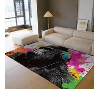 SHUODAOCO Animal Rugs for Living Room 140x200cm Vibrant Gorilla Headphone Area Rug Colorful Abstract Art Rectangular Carpet for Bedroom Home Decor Modern Style Soft Floor Mat
