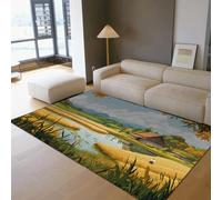 SHUODAOCO Autumn Harvest Rugs 100x150cm Farmhouse Kitchen Rug Fall Non-slip Washable Carpet 100x150cm Chinese Style Cabin Rice Field & Pond Print Country Rustic