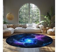 SHUODAOCO Blue Abstract Space Play Room Circular Carpet 90cm - Modern Non Slip Washable Round Throw Rugs for Living Room Bedroom Sofa Kitchen Dorm
