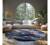 SHUODAOCO Blue Ink Gold Vein Round Rugs Abstract Art Design for Home Office Studio Apartment Circular Carpet 100cm Non Slip Dorm Patio Balcony Bedside