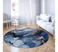 SHUODAOCO Blue Ink Gold Vein Round Rugs Non Slip Art Deco Luxury Modern Circle Carpets 160cm Dining Room Foyer Sofa Entryway for Farmhouse Kitchen Low Pile