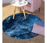 SHUODAOCO Blue Marble Circle Rugs Gold Vein Round Area Rug Luxury Modern Print Soft Interior Decor Portable Couch Low Pile Classroom Carpets 180cm