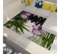 SHUODAOCO Carpets for Living Room Bedroom Purple Flower Black Stones Water Floral Green Leaves Japanese Style Relaxed Nature Kitchen Floor Rugs Portable 100x150cm