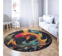 SHUODAOCO Colorful Koi Fish Round Rugs Soft Animal Print Rug Under Table Low Pile Circular Carpets for Dorm Inside House Patio Bedside Japanese Style 160cm